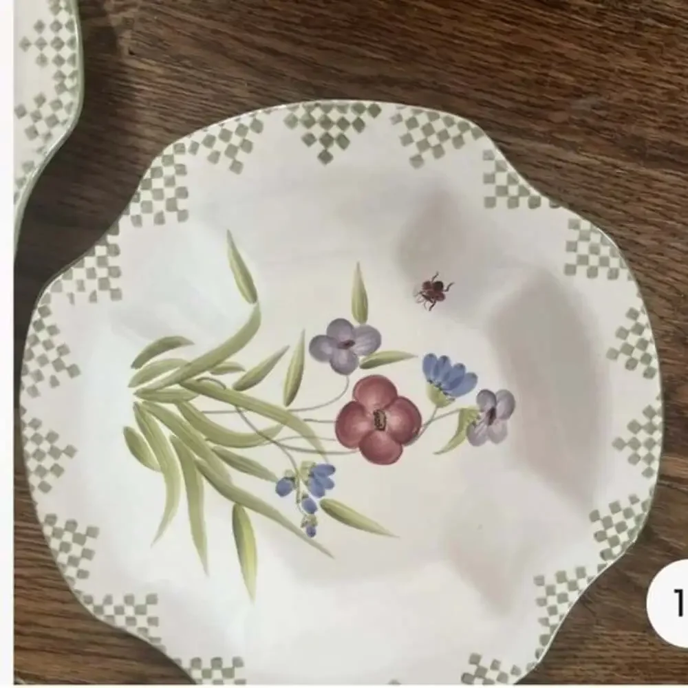 Home Interiors and Gifts Plates Flowers Insects Sage Green Trim 2003 Lot of 3
